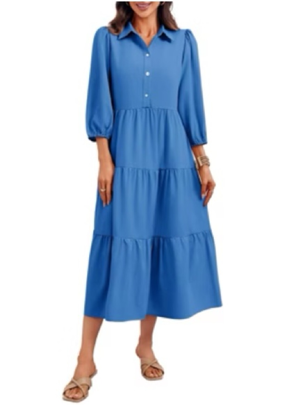 🦋Women’s Blue Tiered Ruffle Button-Front Dress XS/Never Worn!🦋